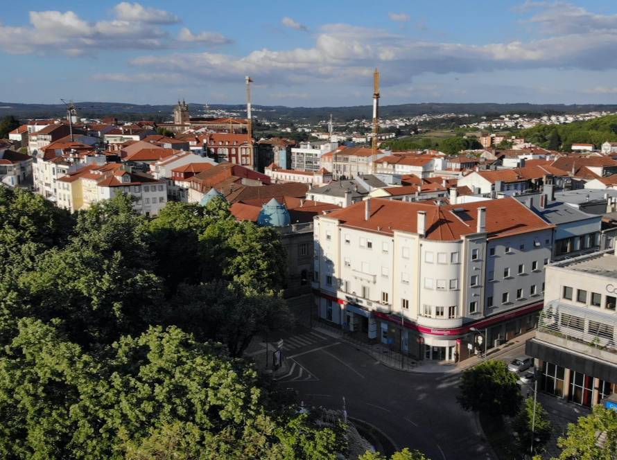 Aerial shot of the cultural city of Viseu with ancient architectural buildings in Portugal